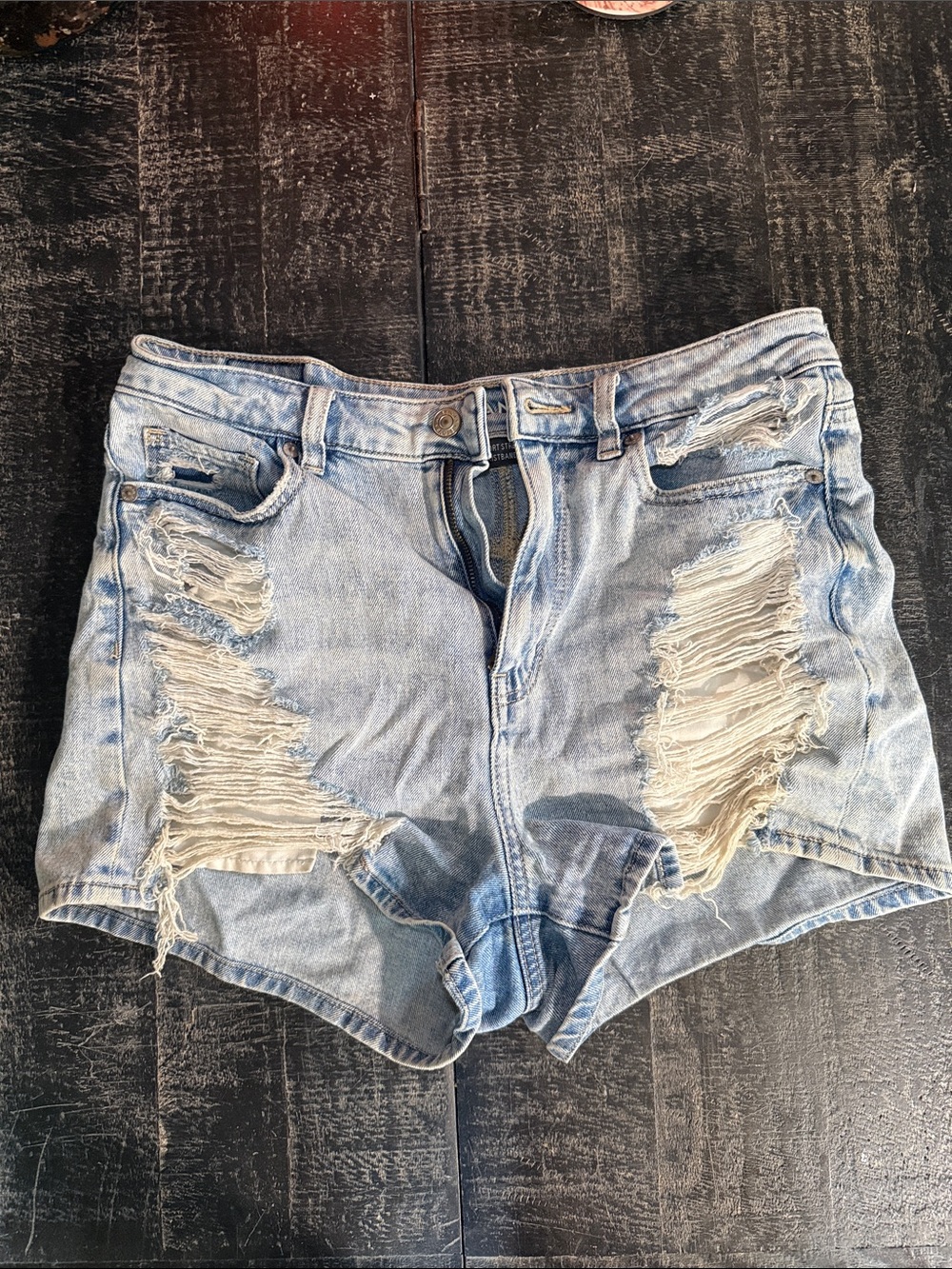 American Eagle Outfitters Light Blue Distressed Denim Shorts